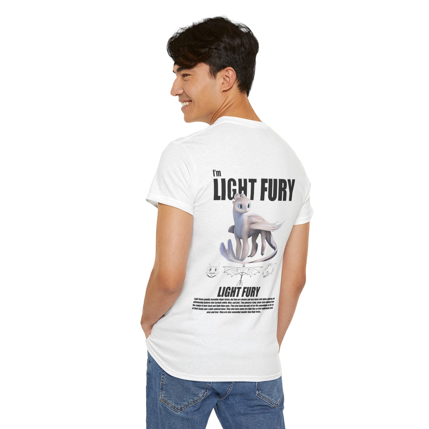 Light Fury and Night Fury Unisex Heavy Cotton Tee - Cute Fantasy Creature Graphics,